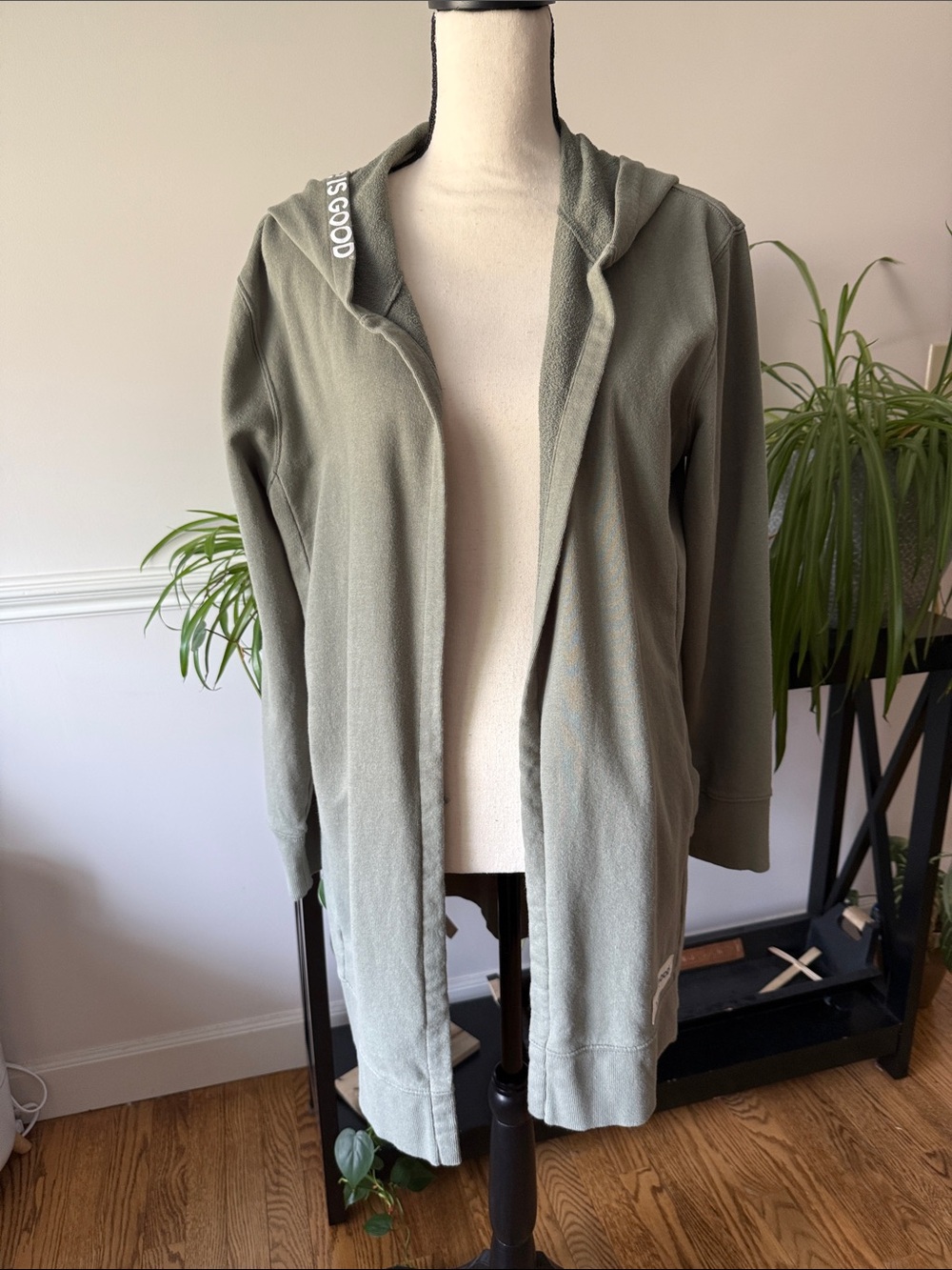 Life is Good Olive Green Hooded Long Cardigan - Women's Jacket